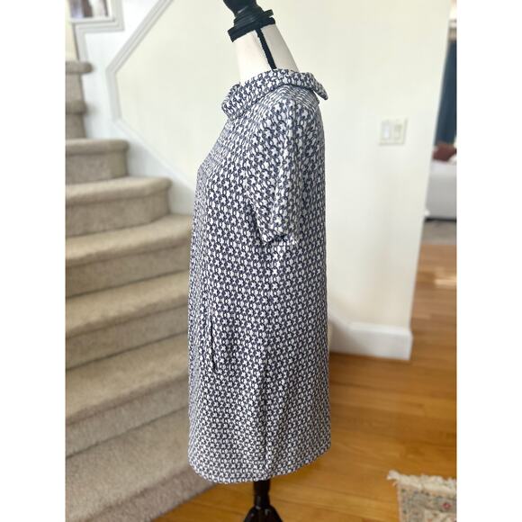 Tyler Boe Kristen Blue & White Chain Link 60s Inspired Roll Neck Shift Dress - Picture 3 of 8